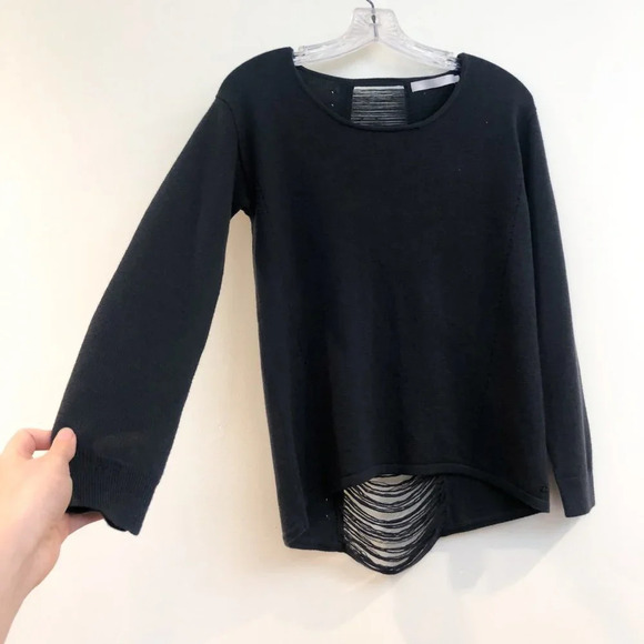 One Grey Day 100% Wool Tight Knit Gray Grunge Bohemian Cutout Back Sweater XS - Picture 5 of 8